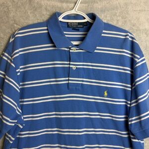 Polo Ralph Lauren XL Polo Shirt Mens Blue White Striped Small Pony Golf Festival